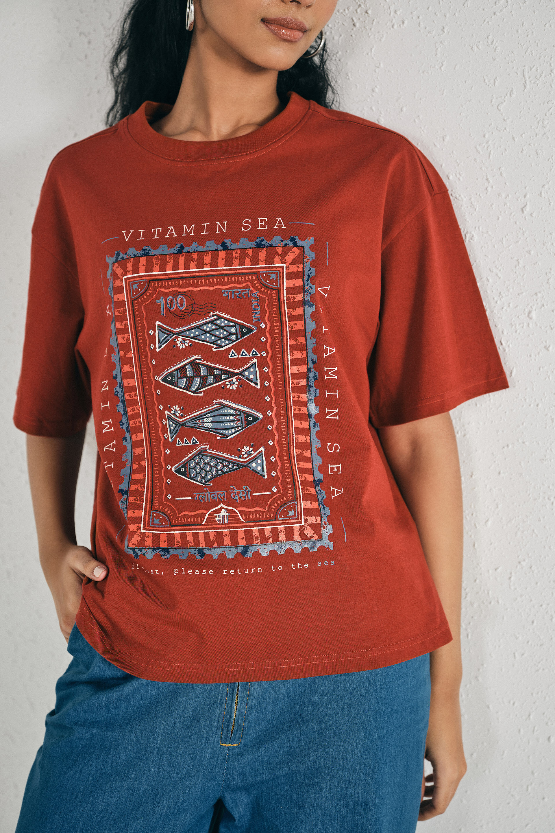 Raaha Rust Oversized T-Shirt, Rust, image 2
